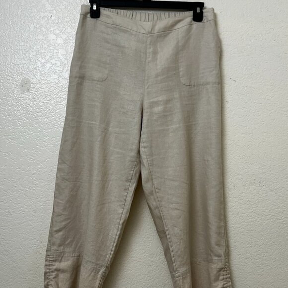 Soft Surroundings Women's 100% Linen Pull On Beige Cropped Pants Size Medium - Picture 1 of 10